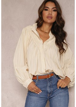 Beżowa Koszula Oversize z Bawełny Endona ze sklepu Renee odzież w kategorii Koszule damskie - zdjęcie 157075170