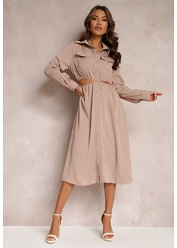 Beżowa Sukienka Koszulowa Pumpa ze sklepu Renee odzież w kategorii Sukienki - zdjęcie 157075213