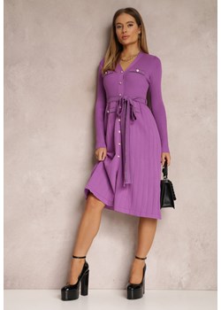 Ciemnofioletowa Sukienka Taliowana z Wiskozy Nemeas ze sklepu Renee odzież w kategorii Sukienki - zdjęcie 157075274