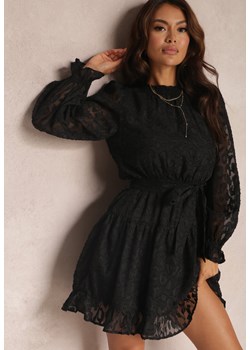 Czarna Sukienka Koronkowa Wiązana w Pasie Crella ze sklepu Renee odzież w kategorii Sukienki - zdjęcie 157075692