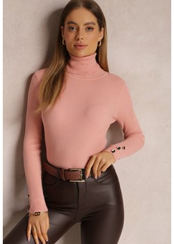 Różowy Golf z Prążkowanej Dzianiny Mesha ze sklepu Renee odzież w kategorii Swetry damskie - zdjęcie 157076532