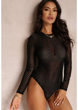 Czarne Body z Transparentnej Siateczki w Skośne Paski Lafelsid ze sklepu Renee odzież w kategorii Bluzki damskie - zdjęcie 157076682