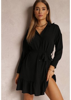Czarna Sukienka Koszulowa z Falbanką i Wiązanym Paskiem Neitra ze sklepu Renee odzież w kategorii Sukienki - zdjęcie 157076793