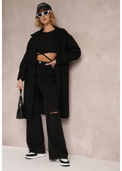 Czarny Płaszcz Dwurzędowy Długi Tadde ze sklepu Renee odzież w kategorii Płaszcze damskie - zdjęcie 157076932