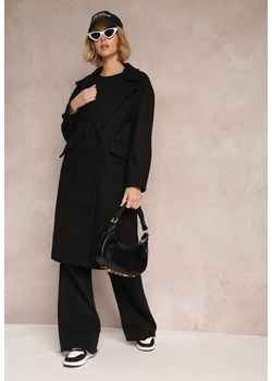 Czarny Płaszcz Dwurzędowy Długi Tadde ze sklepu Renee odzież w kategorii Płaszcze damskie - zdjęcie 157076933