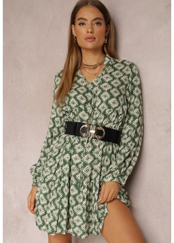 Zielona Sukienka Rozkloszowana w Geometryczny Wzór Hetsiqwe ze sklepu Renee odzież w kategorii Sukienki - zdjęcie 157077071