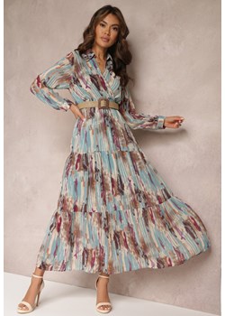 Jasnoniebieska Sukienka z Plecionym Paskiem i Kopertowym Dekoltem z Kołnierzykiem Fundas ze sklepu Renee odzież w kategorii Sukienki - zdjęcie 157077080