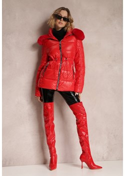 Czerwona Kurtka Taliowana z Futrzanym Kapturem Collo ze sklepu Renee odzież w kategorii Kurtki damskie - zdjęcie 157077161