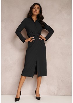 Czarna Sukienka Koszulowa z Marszczeniem Zegera ze sklepu Renee odzież w kategorii Sukienki - zdjęcie 157077223