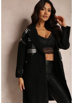 Czarny Płaszcz Krótki w Kratę Degi ze sklepu Renee odzież w kategorii Płaszcze damskie - zdjęcie 157077742