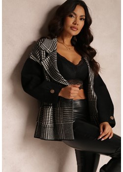 Czarny Płaszcz Oversize w Kratę Sace ze sklepu Renee odzież w kategorii Płaszcze damskie - zdjęcie 157077772