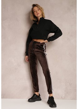 Ciemnobrązowe Spodnie Dresowe Welurowe z Lampasami Zorra ze sklepu Renee odzież w kategorii Spodnie damskie - zdjęcie 157078150