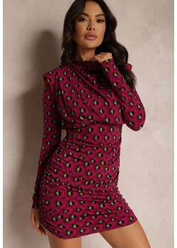 Fuksjowa Sukienka Dopasowana w Geometryczny Wzór Gishi ze sklepu Renee odzież w kategorii Sukienki - zdjęcie 157078492