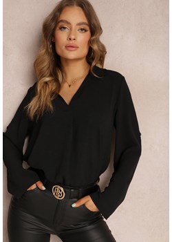 Czarna Bluzka z Zakładką z Przodu Anira ze sklepu Renee odzież w kategorii Bluzki damskie - zdjęcie 157078633