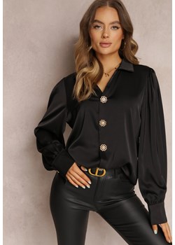 Czarna Koszula Satynowa na Guziki Liyu ze sklepu Renee odzież w kategorii Koszule damskie - zdjęcie 157078923
