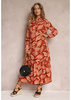 Pomarańczowa Sukienka Koszulowa w Kwiaty Kolni ze sklepu Renee odzież w kategorii Sukienki - zdjęcie 157079173