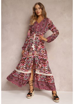 Fuksjowa Sukienka z Gumką w Talii w Etno Wzór Kapha ze sklepu Renee odzież w kategorii Sukienki - zdjęcie 157079183