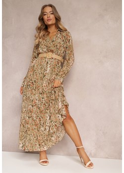 Jasnozielona Sukienka Rozkloszowana z Kopertowym Dekoltem Galateia ze sklepu Renee odzież w kategorii Sukienki - zdjęcie 157079193