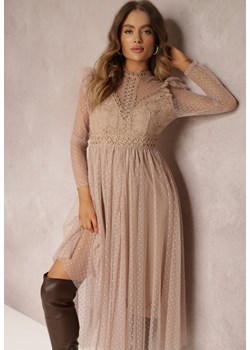 Beżowa Sukienka z Koronką i Tiulem Welvia ze sklepu Renee odzież w kategorii Sukienki - zdjęcie 157079624