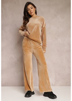 Beżowe Spodnie Dresowe Szerokie z Weluru Dilko ze sklepu Renee odzież w kategorii Spodnie damskie - zdjęcie 157079952