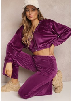 Ciemnofioletowe Spodnie Dresowe Szerokie z Weluru Dilko ze sklepu Renee odzież w kategorii Spodnie damskie - zdjęcie 157079962