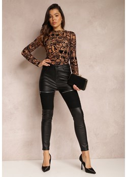 Czarne Spodnie Skinny z Imitacji Skóry z Suwakami Aneli ze sklepu Renee odzież w kategorii Spodnie damskie - zdjęcie 157080091