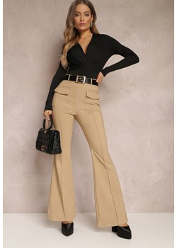 Beżowe Spodnie Dzwony High Waist Fani ze sklepu Renee odzież w kategorii Spodnie damskie - zdjęcie 157080343