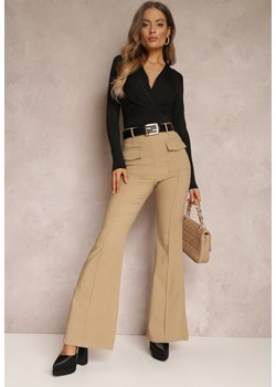 Beżowe Spodnie Dzwony High Waist Fani ze sklepu Renee odzież w kategorii Spodnie damskie - zdjęcie 157080344