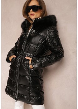 Czarna Kurtka Pikowana z Futrzanym Kapturem Cohine ze sklepu Renee odzież w kategorii Kurtki damskie - zdjęcie 157080363