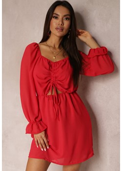 Czerwona Sukienka z Błyszczącą Nitką i Ściągaczem z Przodu Beni ze sklepu Renee odzież w kategorii Sukienki - zdjęcie 157080420