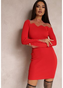 Czerwona Sukienka Dopasowana z Siateczką przy Dekolcie Yule ze sklepu Renee odzież w kategorii Sukienki - zdjęcie 157080801