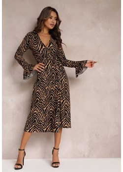 Brązowo-Czarna Sukienka Kopertowa w Zebrę Chizi ze sklepu Renee odzież w kategorii Sukienki - zdjęcie 157080953