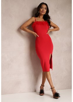 Czerwona Sukienka z Piórami Taisa ze sklepu Renee odzież w kategorii Sukienki - zdjęcie 157081213