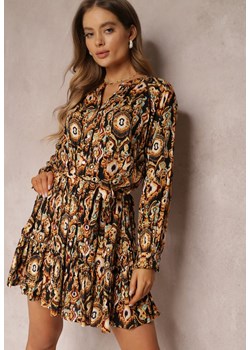 Beżowo-Brązowa Sukienka Pudełkowa z Wiązanym Paskiem Isovae ze sklepu Renee odzież w kategorii Sukienki - zdjęcie 157081360