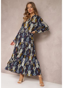 Granatowa Sukienka Koszulowa Rozkloszowana Zjarrta ze sklepu Renee odzież w kategorii Sukienki - zdjęcie 157081430