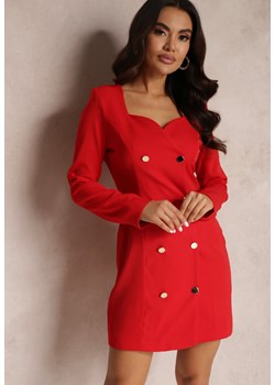 Czerwona Sukienka Marynarka Taliowana z Guzikami Zinoma ze sklepu Renee odzież w kategorii Sukienki - zdjęcie 157081450