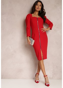 Czerwona Sukienka z Kwadratowym Dekoltem i Suwakiem z Przodu Ninime ze sklepu Renee odzież w kategorii Sukienki - zdjęcie 157081460