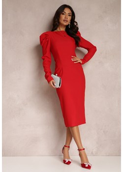 Czerwona Sukienka Taliowana z Bufiastym Rękawem Adarei ze sklepu Renee odzież w kategorii Sukienki - zdjęcie 157081473
