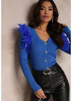 Niebieski Kardigan z Piórami i Perłami Josha ze sklepu Renee odzież w kategorii Swetry damskie - zdjęcie 157081520