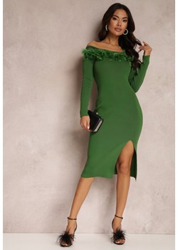 Zielona Sukienka Dzianinowa z Piórami Thanula ze sklepu Renee odzież w kategorii Sukienki - zdjęcie 157081612