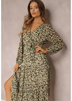 Zielona Sukienka z Kopertowym Dekoltem w Cętki Irdra ze sklepu Renee odzież w kategorii Sukienki - zdjęcie 157081640
