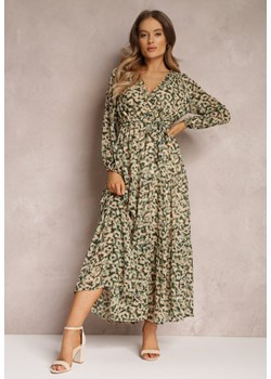 Zielona Sukienka z Kopertowym Dekoltem w Cętki Irdra ze sklepu Renee odzież w kategorii Sukienki - zdjęcie 157081642