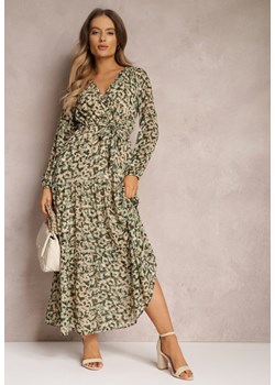 Zielona Sukienka z Kopertowym Dekoltem w Cętki Irdra ze sklepu Renee odzież w kategorii Sukienki - zdjęcie 157081643