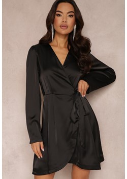 Czarna Satynowa Sukienka Kopertowa Vinc ze sklepu Renee odzież w kategorii Sukienki - zdjęcie 157081660