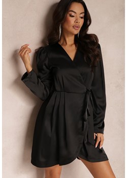 Czarna Satynowa Sukienka Kopertowa Vinc ze sklepu Renee odzież w kategorii Sukienki - zdjęcie 157081662
