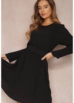 Czarna Sukienka Plisowana z Paskiem Phile ze sklepu Renee odzież w kategorii Sukienki - zdjęcie 157082171