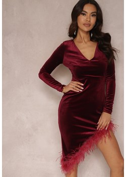 Bordowa Sukienka Asymetryczna z Piórami Mesie ze sklepu Renee odzież w kategorii Sukienki - zdjęcie 157082453