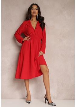 Czerwona Koszulowa Sukienka Midi z Gumką w Pasie Natelin ze sklepu Renee odzież w kategorii Sukienki - zdjęcie 157082510
