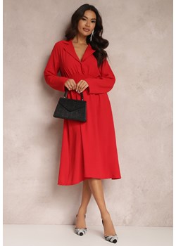 Czerwona Koszulowa Sukienka Midi z Gumką w Pasie Natelin ze sklepu Renee odzież w kategorii Sukienki - zdjęcie 157082511