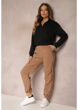 Ciemnobeżowe Bawełniane Spodnie z Marszczoną Gumką w Talii Magu ze sklepu Renee odzież w kategorii Spodnie damskie - zdjęcie 157082530